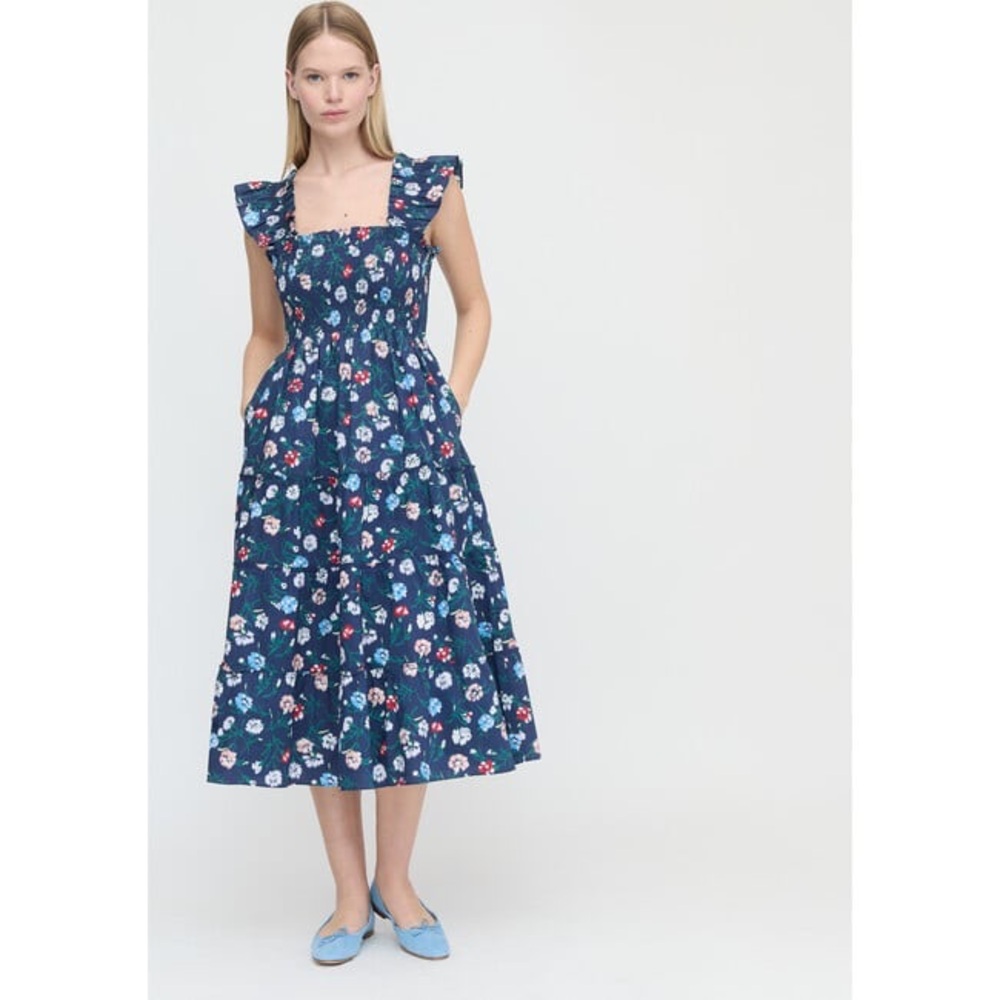 Hill House Women’s Ellie Nap Dress, Navy Belgravia Floral Ikat NWT